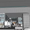 Modern Commercial Street With Glass Curtain Wall Buildings Staircase And Pedestrians