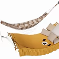 Stylish Hammock with Yellow Panda Face Pattern Brown White Checkered Design and Soft Pillows 3d model