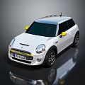 White Mini Cooper With Yellow Side Mirrors Black Roof And Black Wheels