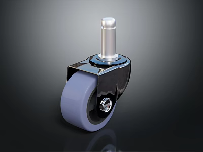 Durable Caster Wheel With Silver Metal Stem Black Frame And Gray Rubber Wheel 3d model