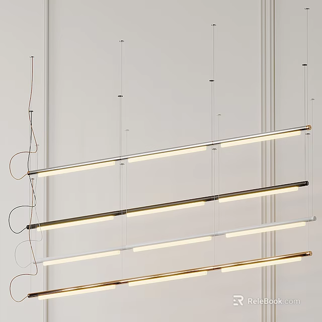 Modern Sleek Linear LED Pendant Lights For Contemporary Dining Room Decor 3d model