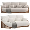 Modern Outdoor Sofa With Wooden Frame Soft Cushions And Throw Blanket