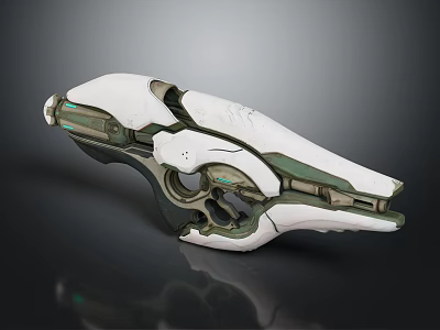 Futuristic Sleek Pistol With White And Green Mechanical Design And Glossy Metallic Surface 3d model