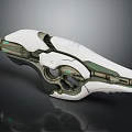 Futuristic Sleek Pistol With White And Green Mechanical Design And Glossy Metallic Surface
