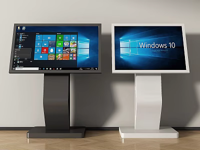 Floor Standing Computer Monitors With Windows 10 Interface And Black White Bases 3d model