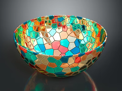 Colorful Glass Mosaic Bowl With Vibrant Multicolored Tiles For Home Decor 3d model