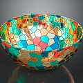 Colorful Glass Mosaic Bowl With Vibrant Multicolored Tiles For Home Decor