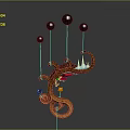 Decorative Wooden Pendant Light With Curved Design Hanging Spheres And Colorful Accents