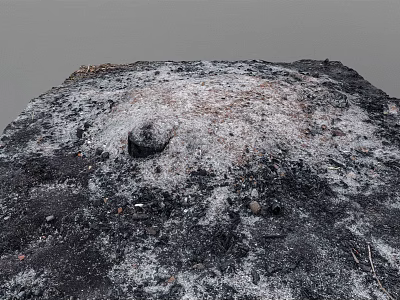 Burnt Garden Ornament Area With Black Ash White Residues Small Stones And Debris 3d model