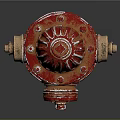 Red Fire Hydrant With Metal Chains And Distressed Red Paint Finish