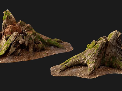 Natural Stone Wood Stumps with Mossy Texture and Rustic Outdoor Details 3d model