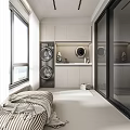 Modern Home Balcony Interior With Washing Machine Dryer Storage Cabinets And Large Window