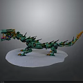 Green Lego Built Dragon With Spikes And Orange Accents On White Base