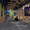 Stylish Modern Bar Interior Design With Comfortable Seating Decorative Lights And Large Screen 3d model