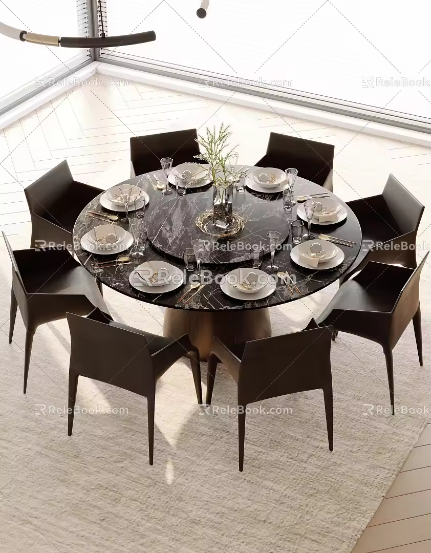 Modern round dining table and chair combination 3d model