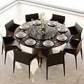 Modern round dining table and chair combination 3d model
