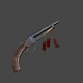 Vintage Rifle With Wooden Stock Metal Barrel And Red Ammunition Cartridges