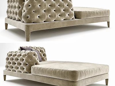 Tufted Beige Sofa Bench With Velvet Upholstery And Wooden Legs For Modern Living Room 3d model