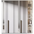 Modern White Wardrobe With Vertical Striped Double Doors And Adjacent Open Shelves With Decor