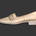 Classic Beige Leather Shoes With Round Toe Block Heel And Metal Buckle