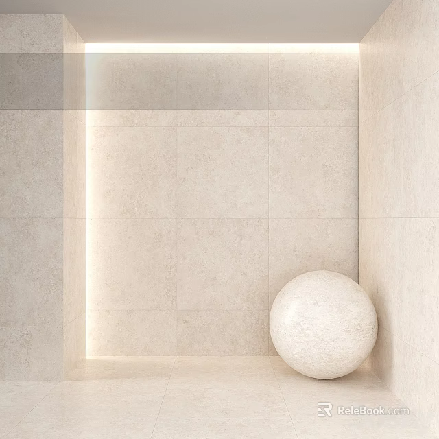 Beige Tile Wall Design with Soft Lighting and White Spherical Decor in Corner 3d model 