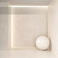 Beige Tile Wall Design with Soft Lighting and White Spherical Decor in Corner 3d model
