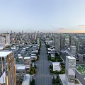Modern Urban Aerial View Planning With Skyscrapers Wide Avenues Green Spaces And Sunset Sky