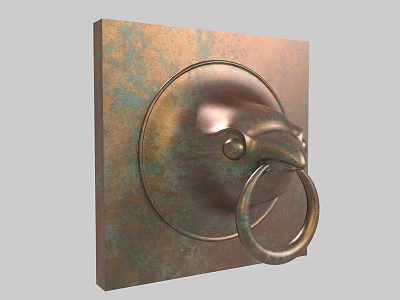 Vintage Copper Door Handle With Circular Base And Ring Shaped Loop 3d model