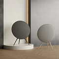 Modern Wireless Speakers With Dark Gray Light Gray Design And Black Gold Stands