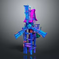 Colorful Cartoon Scene Featuring Playful Tower Windmill Blades Stairs And Platforms