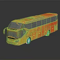 Yellow Tour Bus With Orange Flame Patterns And Sleek Exterior Design