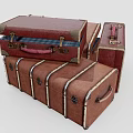 Three Vintage Brown Leather Suitcases Open One With Blue Fabric And Red Item Inside Storage