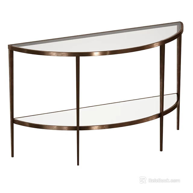 Semicircular Dining Table With Metal Frame Glass Top And Lower Glass Shelf 3d model 