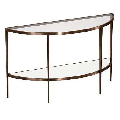 Semicircular Dining Table With Metal Frame Glass Top And Lower Glass Shelf 3d model