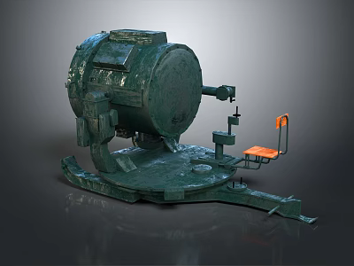 Green Metal Seat Furniture with Orange Accent and Sturdy Stand Structure 3d model