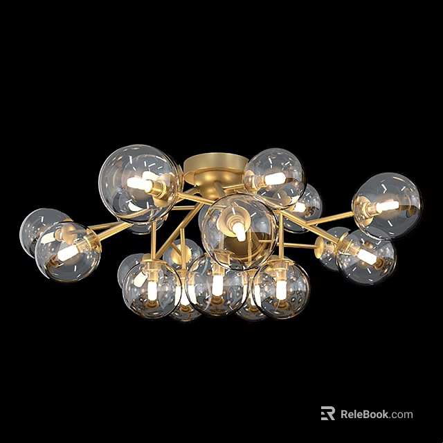 Modern Ceiling Light With Transparent Glass Balls And Gold Metal Frame 3d model 