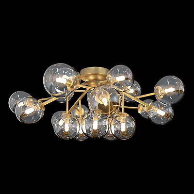 Modern Ceiling Light With Transparent Glass Balls And Gold Metal Frame 3d model