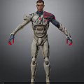 Futuristic Armored Character Design With White Blue Suit Red Shoulder And Hand Accents