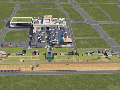 Commercial Street Featuring Modern Buildings Green Spaces Pedestrian Walkways And Central Plaza 3d model