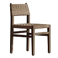Single Chair With Woven Backrest Seat And Solid Wooden Frame Design