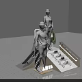 Modern Retail Display With Mannequins Clothing Shoes Skateboards And Hanging Apparel