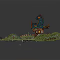 Fairy Tale Style House With Colorful Roof On Green Grassland Stone Pathway And Wooden Fence
