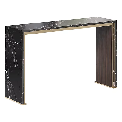 Modern Console Table With Black Marble Top And Wooden Legs Gold Trim 3d model