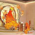 Live Stream Room Setup With Circular Decoration Orange Yellow Flowers And Golden Structures