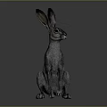 Realistic Hare Sculpture in Sitting Posture with Long Ears on Gray Background