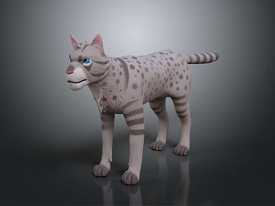 Gray Spotted Striped Cat Game Movie Character With Blue Eyes And Pink Ears Standing 3d model