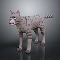 Gray Spotted Striped Cat Game Movie Character With Blue Eyes And Pink Ears Standing