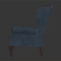 Classic Blue Single Sofa With Tufted Backrest Armrests And Wooden Legs