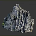 3D Rock Cliff Model With Textured Surface Steep Edges Detailed Crevices And Scattered Greenery