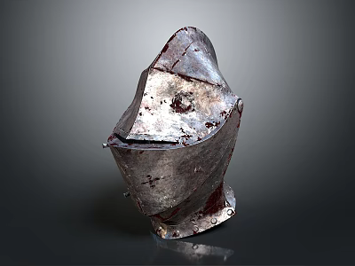 Ancient Rusted Metal Helmet With Worn Surface And Protective Design 3d model